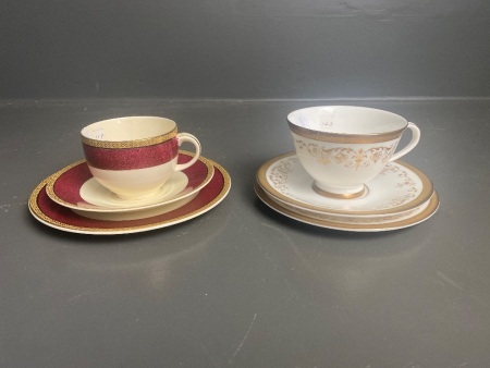 2 Vintage Triplets inc. Burleigh Burgundy and Gilded -Balmoral- C1930s, Royal Doulton -Belmont- Loral Gilded