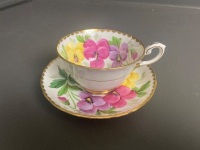 3 Bone China Cup/Saucer Sets inc. Rare Hand-painted and Gilded Royal Worcester Trailing Roses C1929, Hand Painted Floral and Gilded Tuscan C1947 and  Ainsley/Coalport Breakfast C1920-30 - 2