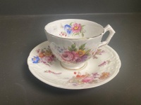 3 Bone China Cup/Saucer Sets inc. Rare Hand-painted and Gilded Royal Worcester Trailing Roses C1929, Hand Painted Floral and Gilded Tuscan C1947 and  Ainsley/Coalport Breakfast C1920-30 - 8