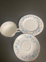 3 Vintage China Triplets inc. -Harleigh- Blue Floral & Gilded C1950, Royal Albert -Dimity Rose- Floral and Gilded C1950s and Eric Bain Foley Floral, Gilded & Scalloped C1940s - 3