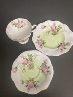 3 Vintage China Triplets inc. -Harleigh- Blue Floral & Gilded C1950, Royal Albert -Dimity Rose- Floral and Gilded C1950s and Eric Bain Foley Floral, Gilded & Scalloped C1940s - 6