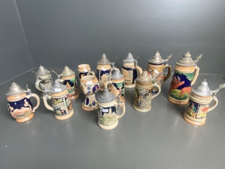 12 Beer Steins & 2 Mugs