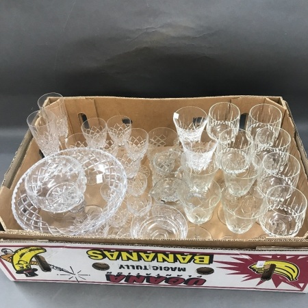 Large Box Lot of Asstd Crystal Goblets & Glasses inc. Stuart