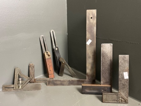 Assorted Vintage Lot of Fixed Squares, Sliding Bevels and Combination Square