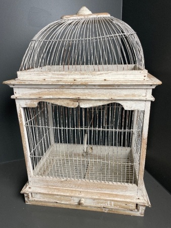 Vintage timber birdcage whitewashed 