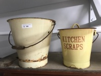 2 Enamel Buckets, 1 with Lid