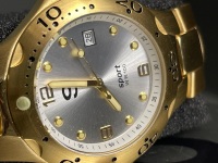 Mens Gold Guess Sport WR-100 Quartz Watch (unused) in Case with Extra Links - new battery fitted - 2