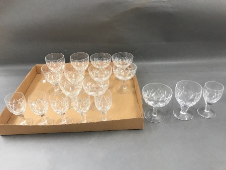 18 Stuart Crystal Glasses - 3 Sets of 6 - All Signed