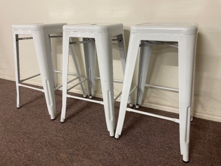 3 x white metal stools