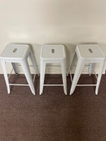 3 x white metal stools - 3