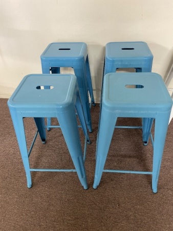 4 x blue metal stools stackable