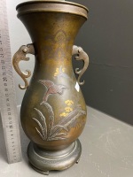 Inlaid Asian brass two handled vase - 4