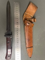 Military Bayonet with leather scabbard 2969g and 223 numbered, 275mm long