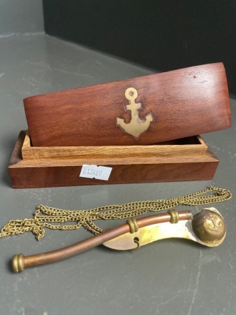Boatwain's Call in wooden box with instructions