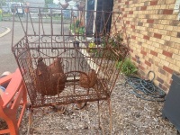 Rustic Ornamental Bird Cage with Two Rusty Chooks - 2