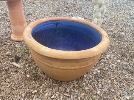 Large Terracotta Water Feature Pot with Blue Glazed Inner