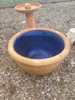 Large Terracotta Water Feature Pot with Blue Glazed Inner - 2