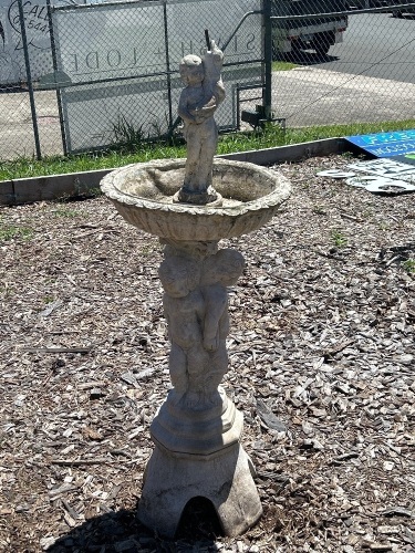 White Cupid Bird Bath / Fountain