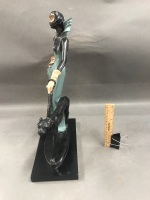 Art Deco Style Figurine of Masked Lady with Black Panther - As Is - 2