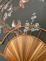 Large oriental fan spilt cane and bird blossom artwork approx 1400mm wide - 2