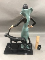 Art Deco Style Figurine of Masked Lady with Black Panther - As Is - 3