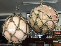 2 Vintage Netted Fishing Floats