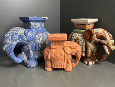 3 elephant planter stands