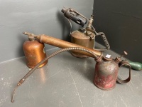 Rega sprayer, brass blow torch and oil can