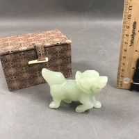 Carved Chinese Jade Temple Dog in Box