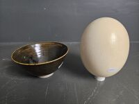 Blown Ostrich Egg in Pottery Bowl - 2