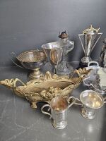 Large Mixed Lot of Metalware and an early 20th Century glass Kerosene Lamp - 2