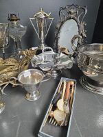 Large Mixed Lot of Metalware and an early 20th Century glass Kerosene Lamp - 3