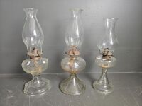 3 Clear Glass Kerosene Lanterns