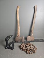 2 Axes, Shoe Horn and Lot of Chain