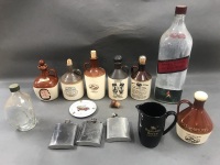 Box Lot of Vintage Ceramic Port & Whisky Flagons, Jugs, Bottles Etc