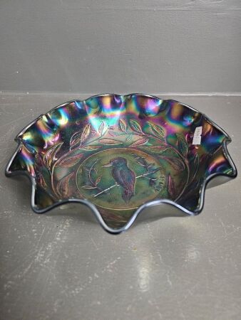 Amethyst Carnival Glass King Fisher Bowl RD 4184