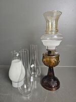 Amber Glass Kerosene Lamp with 3 x Chimneys