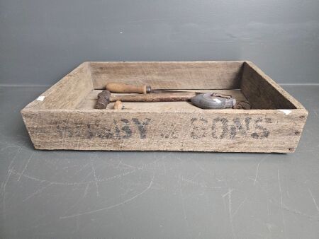 Busby & Sons Wooden Crate with Variety of Tools