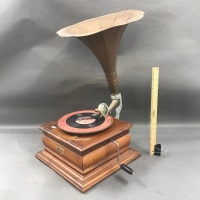 Vintage Style HMV Gramaphone with Brass Horn - As Is