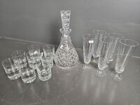 Selection of Crystal Ware - Astra Decanter, Krosno Tumblers & Bramor Champagne Flutes