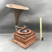 Vintage Style HMV Gramaphone with Brass Horn - As Is - 2