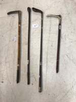 4 Vintage Riding Crops, 2 With Deer Horn Handles - As Is