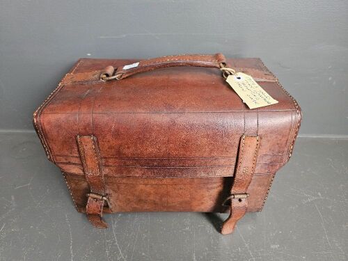 Mid Century Handmade Leather Travelling Train Case