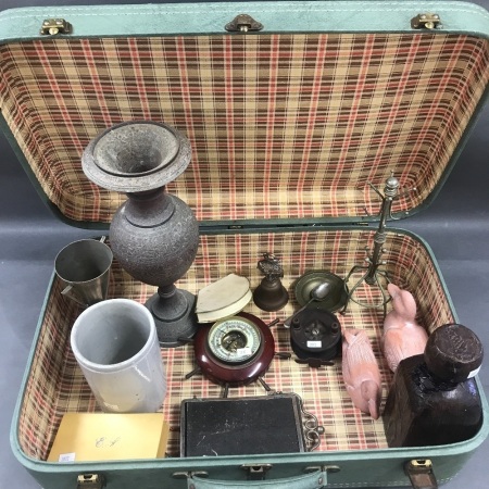 Vintage Suitcase of Assorted Vintage Bric-a-BracÂ  - See Photos