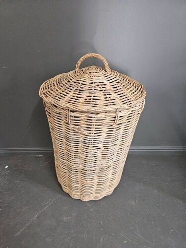 Large Cane Washing Basket with Lid