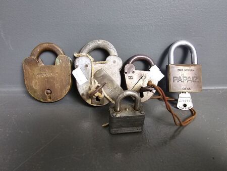 5 Vintage Padlocks - 3 with keys