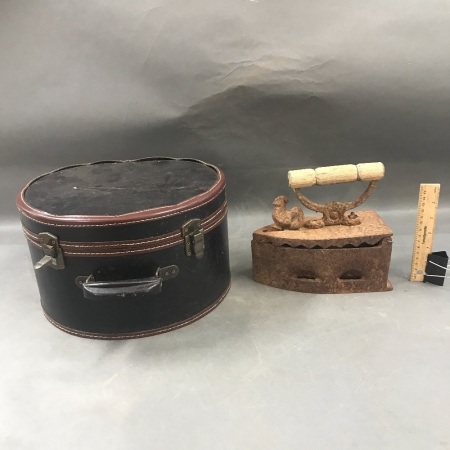 Job Lot of Contemporary Hat Box & Vintage Iron