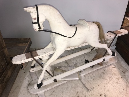 Antique Hand Shaped Timber Rocking Horse with Accessories for Completion