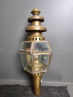 Pair Antique Copper & Brass Red Eye Coach Oil Lantern - 3