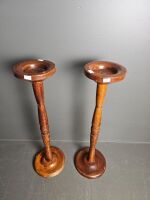 2 Timber Candlestick Stands